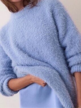 Marine Layer Hydrangea Blue Fuzzy Teddy Crew Neck Sweater